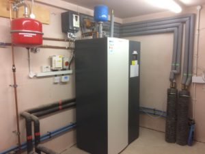 Plant room for a ground source heat pump installation