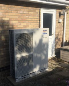 A Panasonic air source heat pump installed by Finn Geotherm