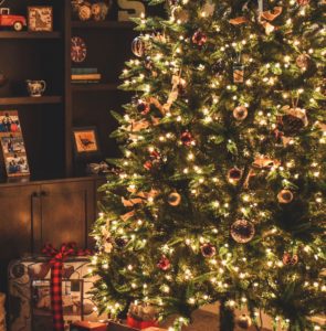A lit Christmas tree